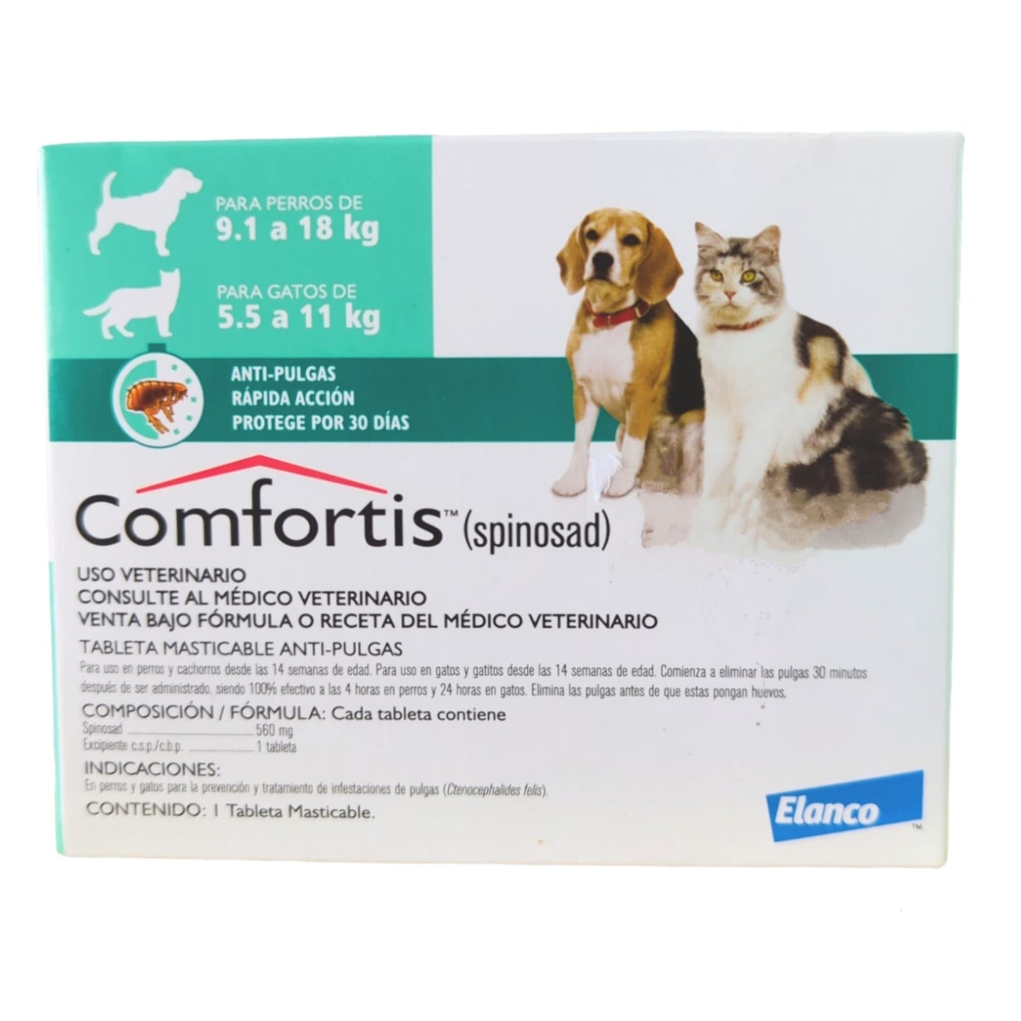 COMFORTIS para perros de 9.1kg-18kg y Gatos 5.5kg a 11kg